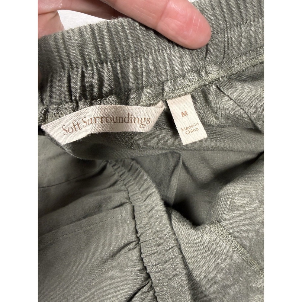Soft Surroundings Women's Linen Blend Wide Leg Crop Pants Olive Green Size M - Picture 3 of 10
